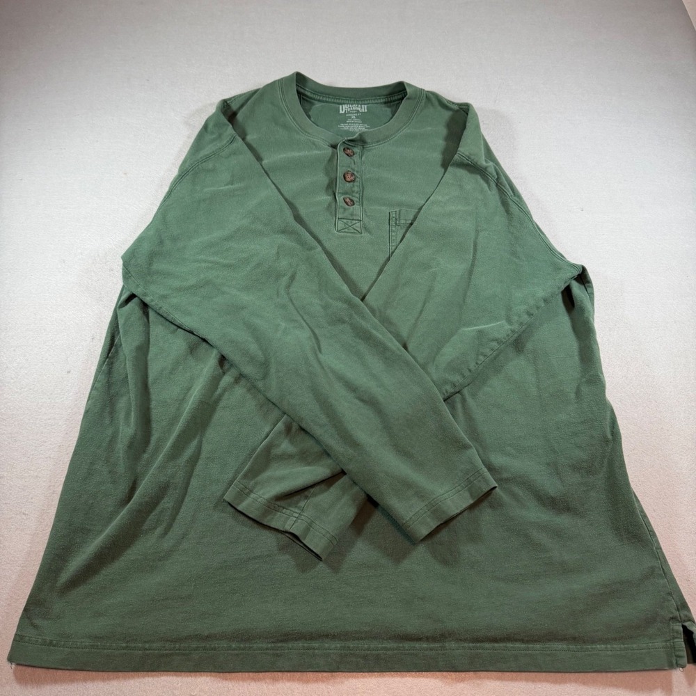 Duluth Trading Co Longtail T Henley Shirt Mens XL‎ Green Long Cotton Pocket
